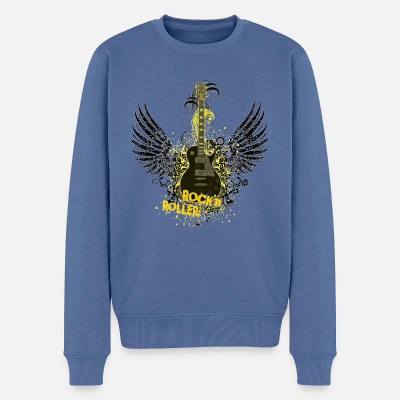Rock'n Roller (guitare) 01 - Pull Premium bio Homme - bleu pigeon