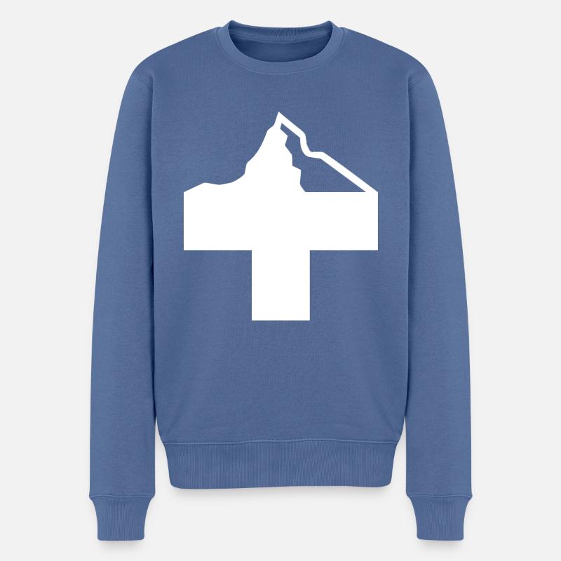 Schweizerkreuz mit Berg - Männer Premium Bio Pullover - Taubenblau
