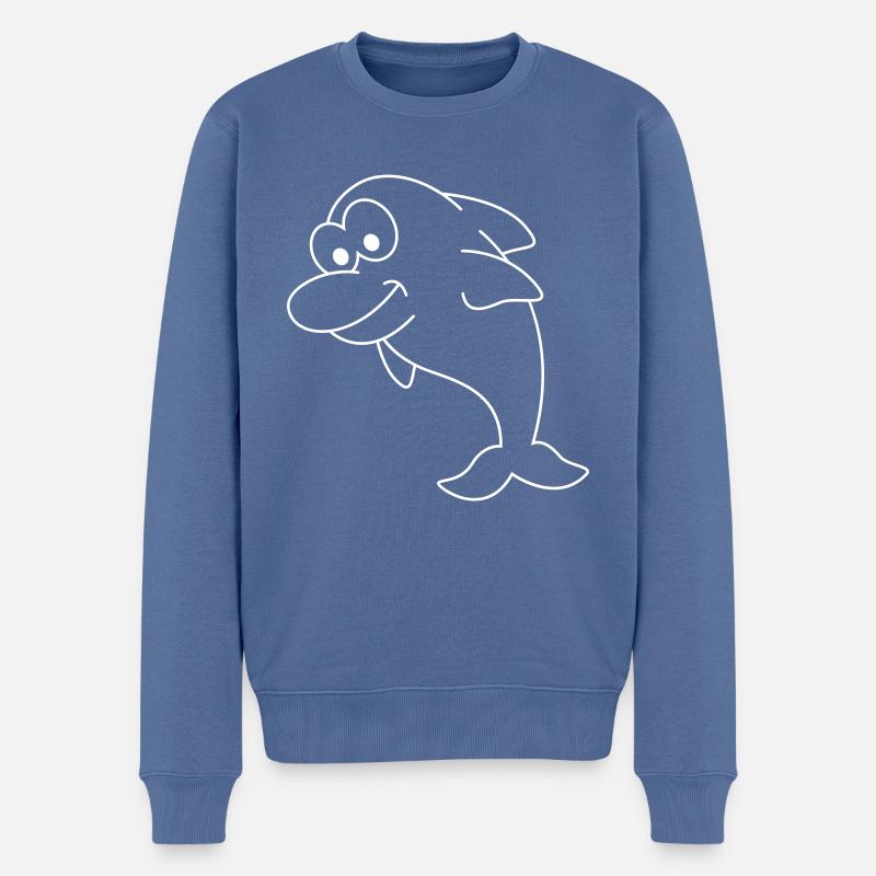 Delfin Comic Tier - Männer Premium Bio Pullover - Taubenblau