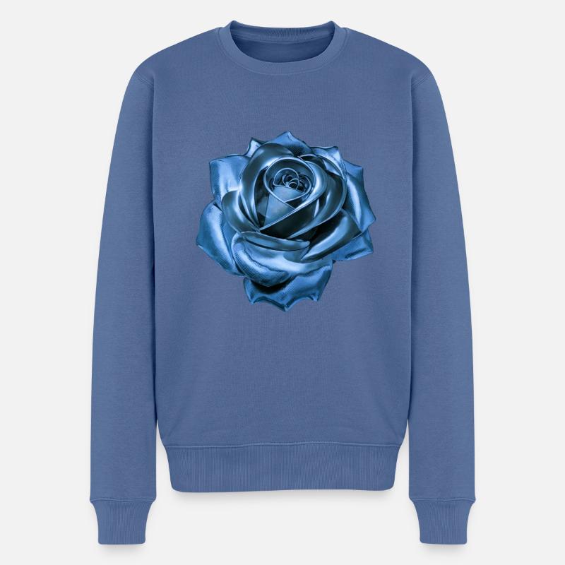 Rose, blau, Metall,,metallisch - Männer Premium Bio Pullover - Taubenblau