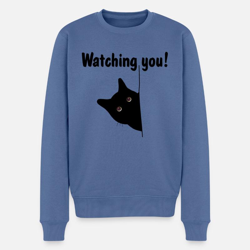 Black cat is watching you! - Männer Premium Bio Pullover - Taubenblau