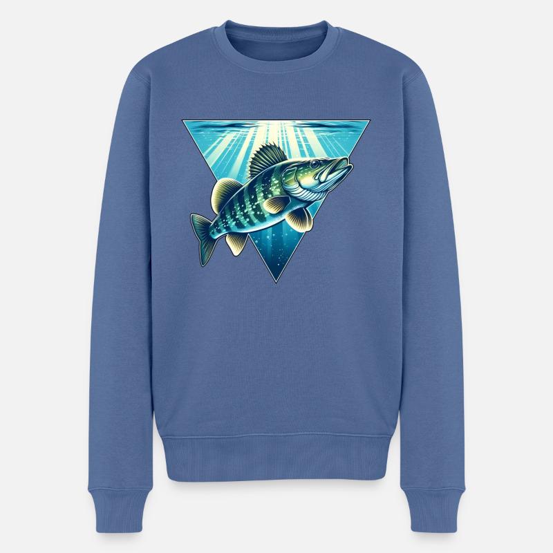 Zander Angeln Fischen Raubfisch - Männer Premium Bio Pullover - Taubenblau