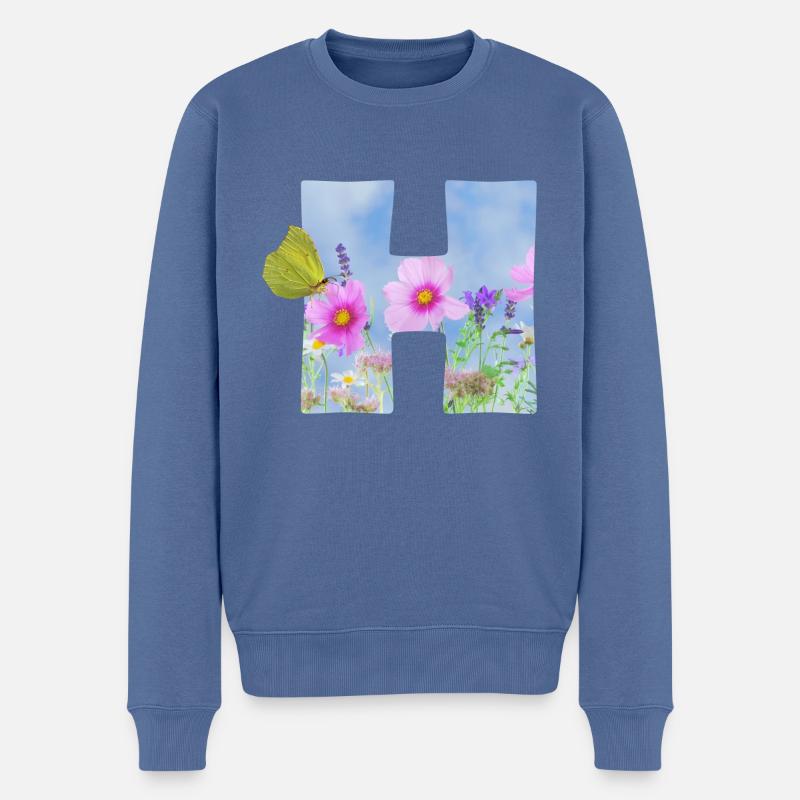 fruehlingsblumen schmetterling h - Männer Premium Bio Pullover - Taubenblau
