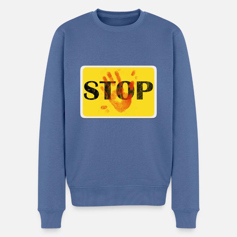 Schild Design - STOP. - Männer Premium Bio Pullover - Taubenblau