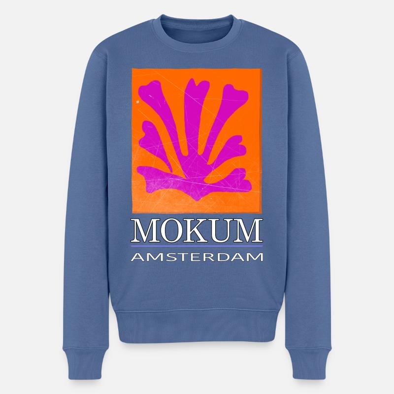 Mokum Amsterdam Emblem Neon Orange - Männer Premium Bio Pullover - Taubenblau