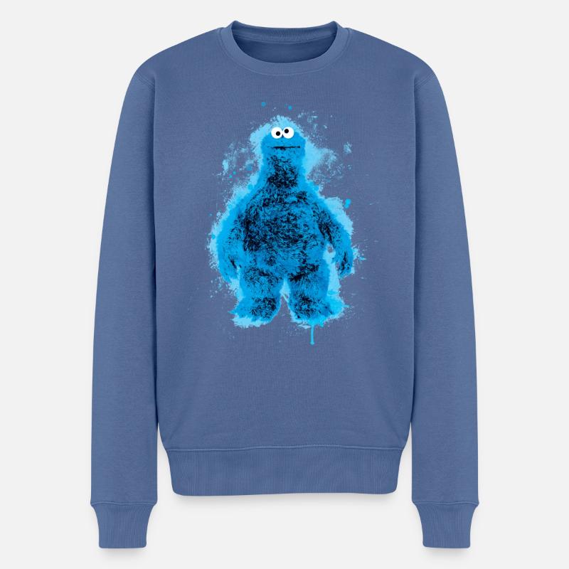 Sesamstraße Krümelmonster Farbspritzer - Männer Premium Bio Pullover - Taubenblau