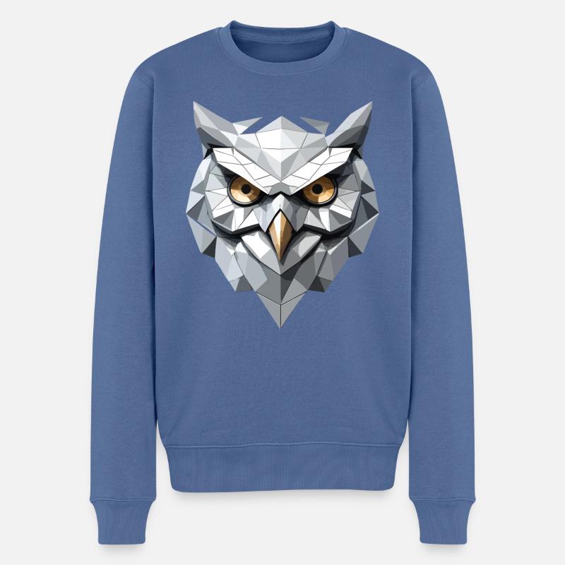 Masque de hibou - Design Low Poly - Pull Premium bio Homme - bleu pigeon