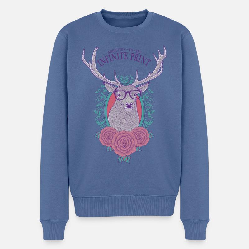 Hipster Hirsch - Männer Premium Bio Pullover - Taubenblau