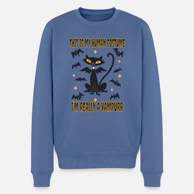 Chats d’Halloween Disant Vampire Humour Chat - Pull Premium bio Homme - bleu pigeon