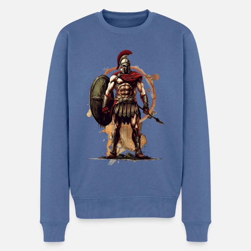 Spartanischer Krieger in Aquarell - Männer Premium Bio Pullover - Taubenblau