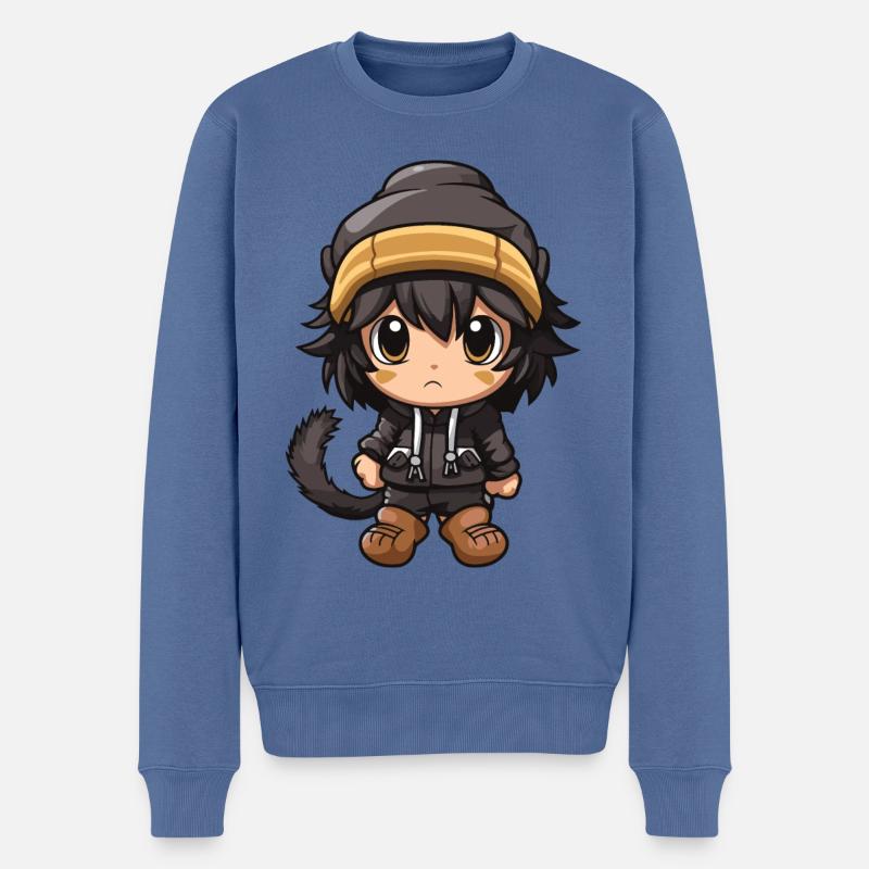 Affe Winter Tier Niedlich Comic - Männer Premium Bio Pullover - Taubenblau