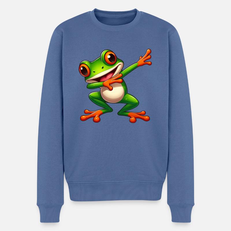 Cooler Frosch Dabbing Kröte Stil - Männer Premium Bio Pullover - Taubenblau