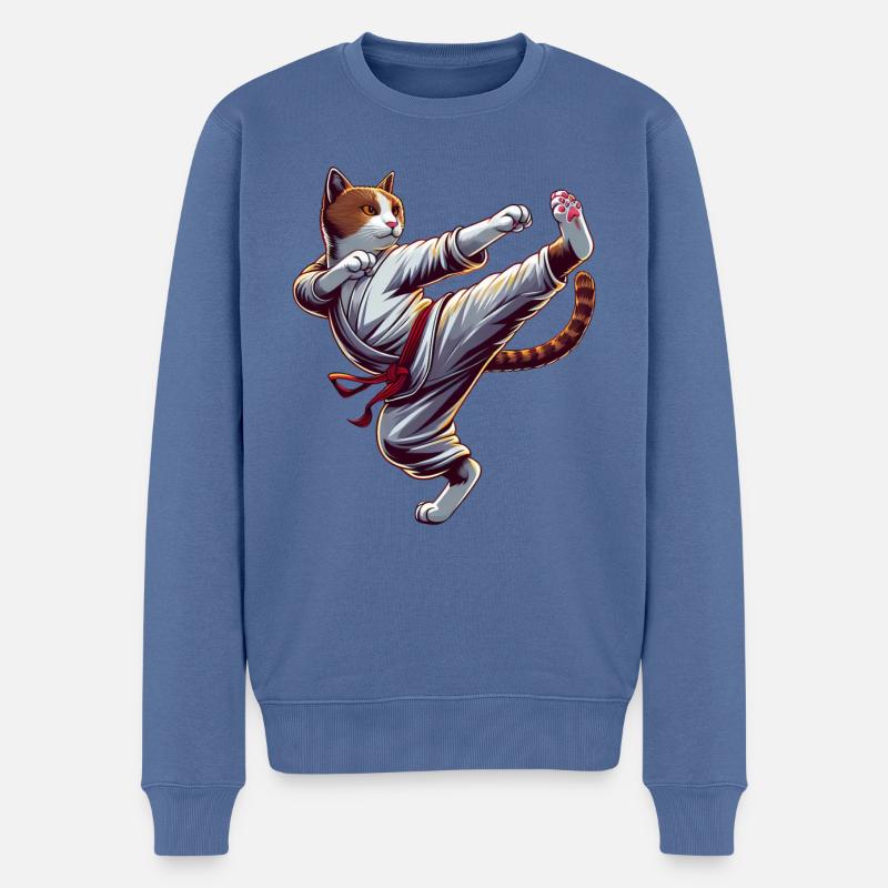 Coole Karate-Katze im Comic-Stil - Männer Premium Bio Pullover - Taubenblau