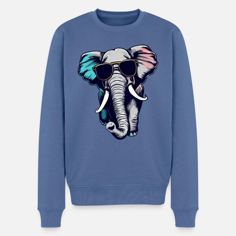 Cool Elefant - Elefant mit Sonnenbrille - Männer Premium Bio Pullover - Taubenblau
