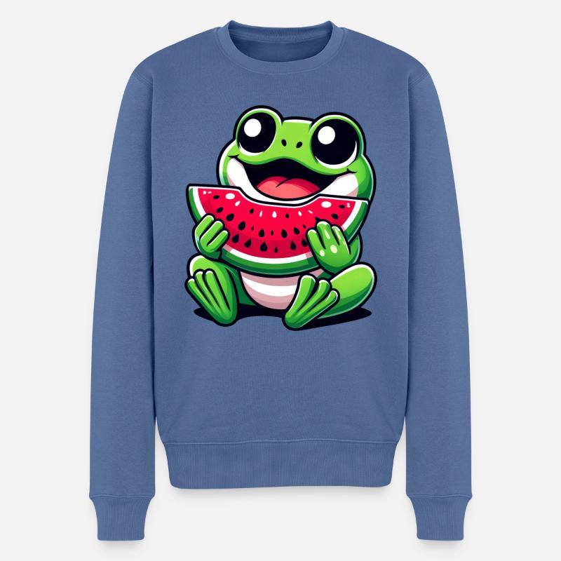 Grenouille Pastèque Fruité Drôle - Pull Premium bio Homme - bleu pigeon