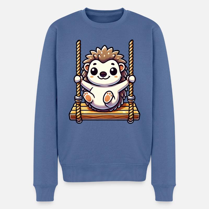Süßer Igel schaukelt Cartoon Spielplatz Spaß - Männer Premium Bio Pullover - Taubenblau