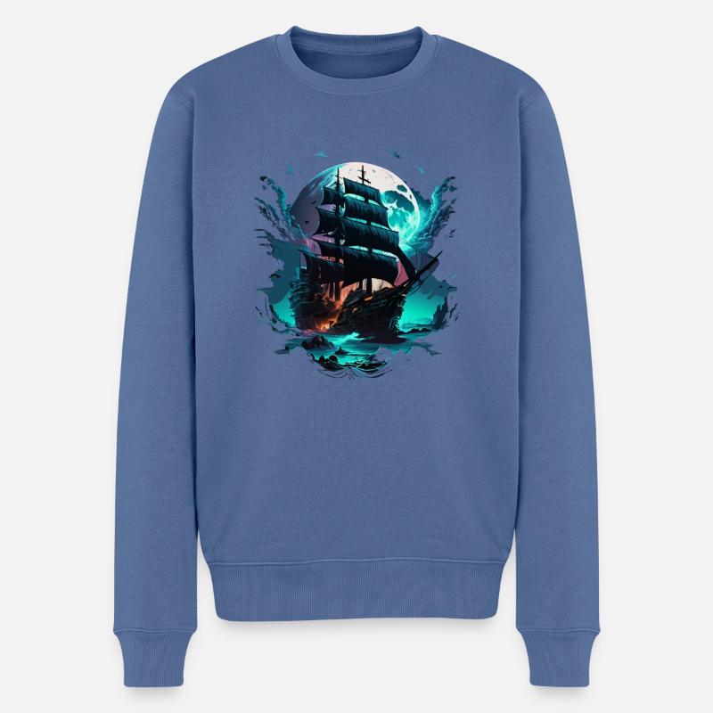 ghost ship - Männer Premium Bio Pullover - Taubenblau