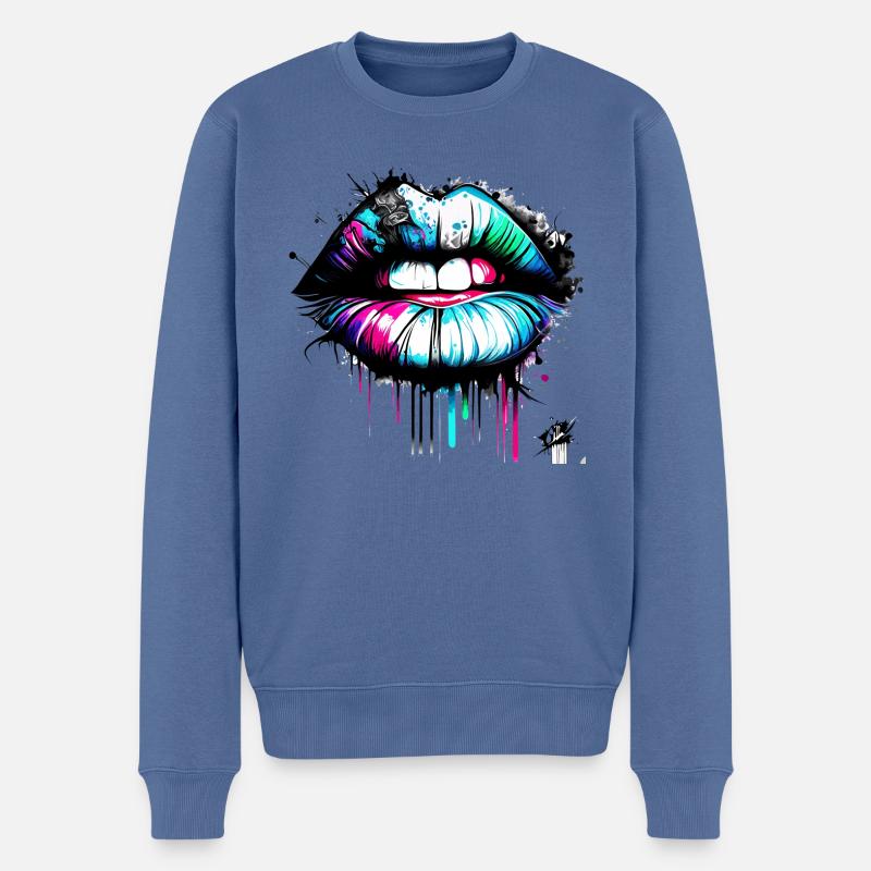 Lèvres Graffiti Style - Pull Premium bio Homme - bleu pigeon
