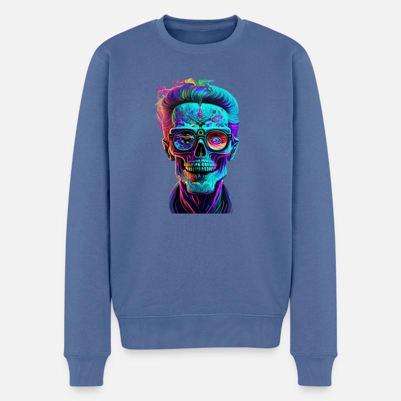 colorful skull - Männer Premium Bio Pullover - Taubenblau