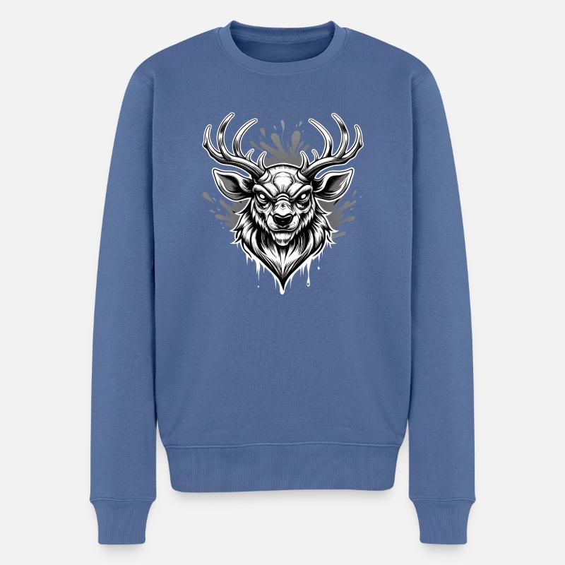 deer head black and white - Männer Premium Bio Pullover - Taubenblau