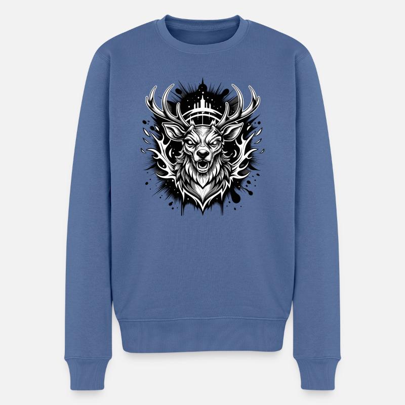 cerf noir et blanc - Pull Premium bio Homme - bleu pigeon