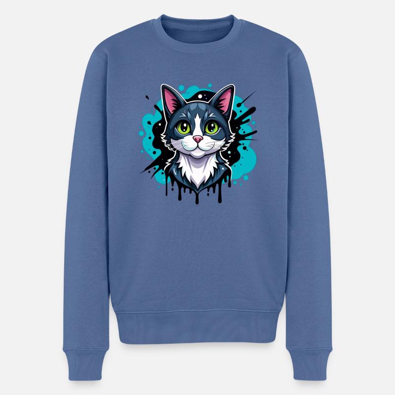 Katze - Männer Premium Bio Pullover - Taubenblau