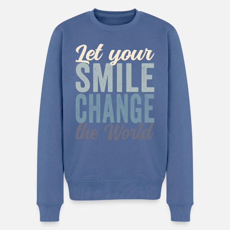 Let your smile change the world block farbig - Männer Premium Bio Pullover - Taubenblau