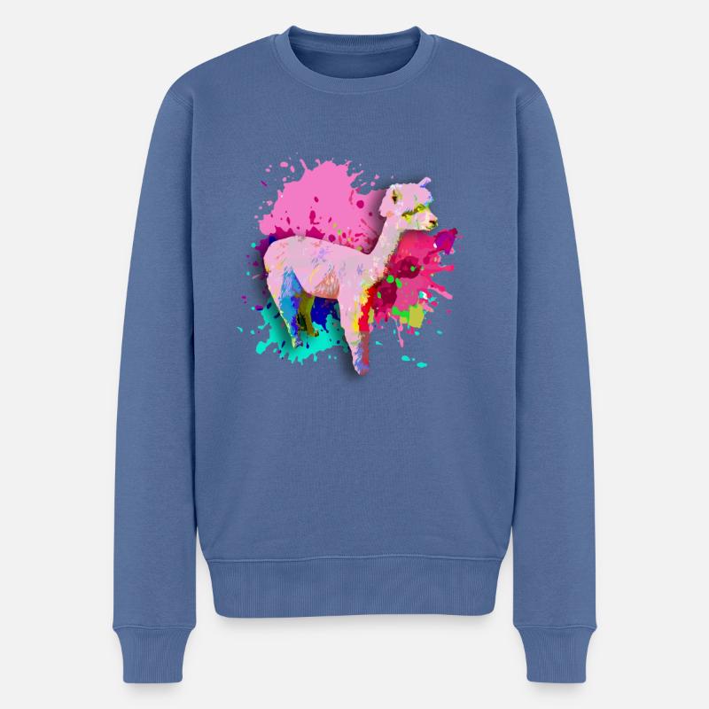 Alpaka, Llama, lama, farbklecks,graffiti,bunt - Männer Premium Bio Pullover - Taubenblau