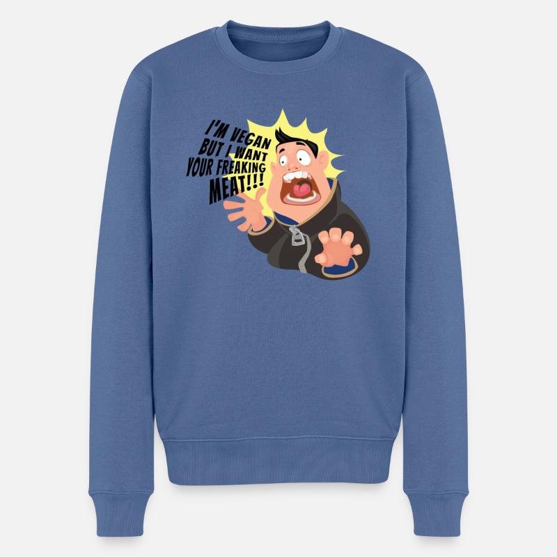 Ich bin Veganer, aber ich will dein Fleisch - Männer Premium Bio Pullover - Taubenblau