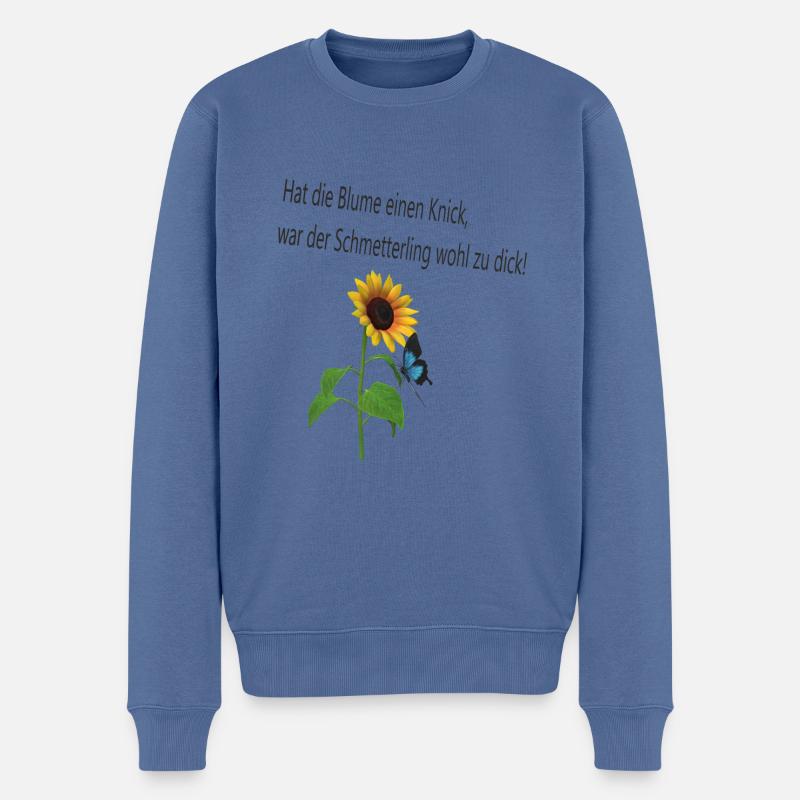 Schmetterling auf Blume - Männer Premium Bio Pullover - Taubenblau