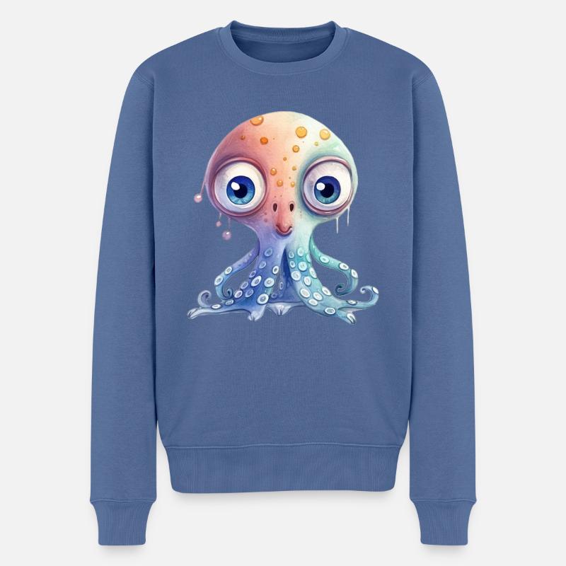 Oktopus Illustration Kinder - Männer Premium Bio Pullover - Taubenblau