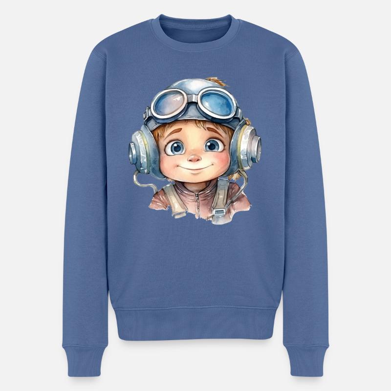 Pilot Wasserfarben Zeichnung - Männer Premium Bio Pullover - Taubenblau