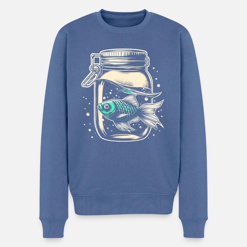 Poisson dans un bocal - Pull Premium bio Homme - bleu pigeon