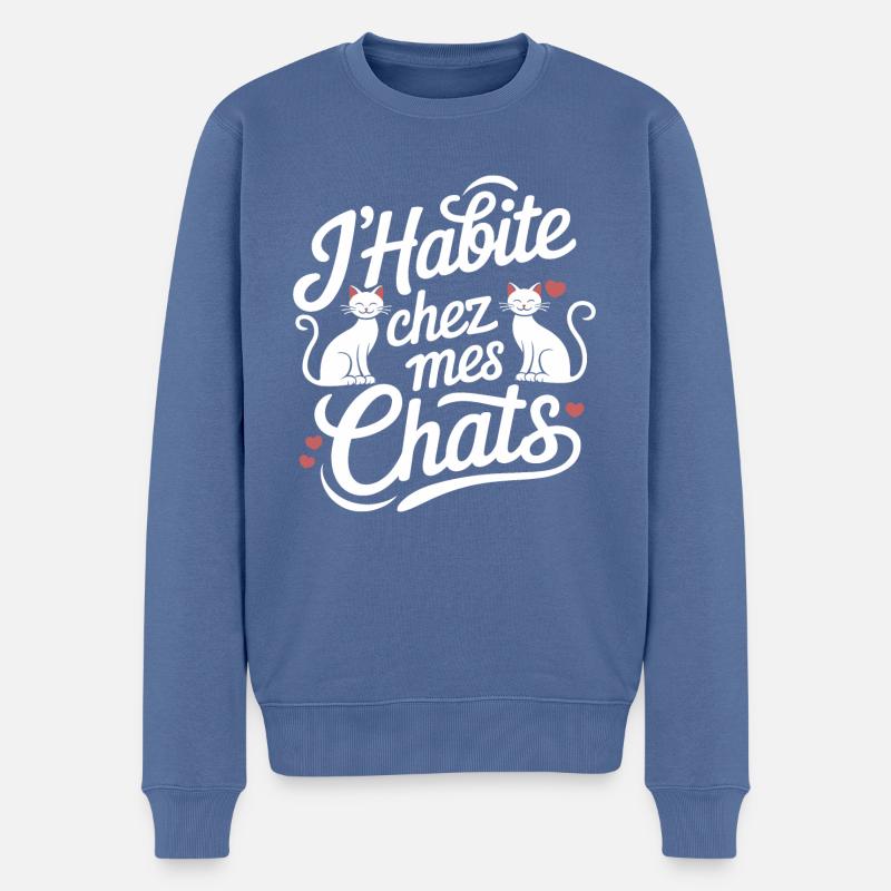 J'habite chez mes chats - Pull Premium bio Homme - bleu pigeon