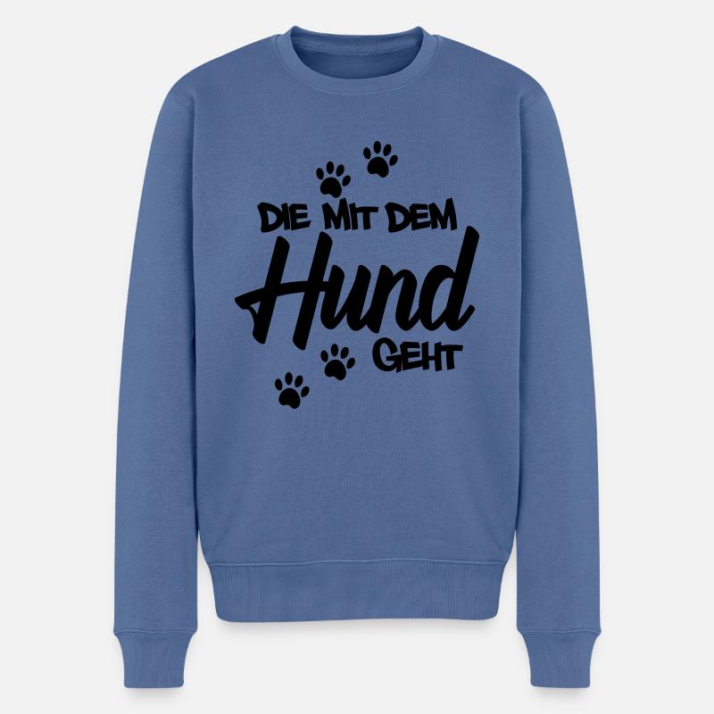 Die mit dem Hund geht | Farbe änderbar - Männer Premium Bio Pullover - Taubenblau