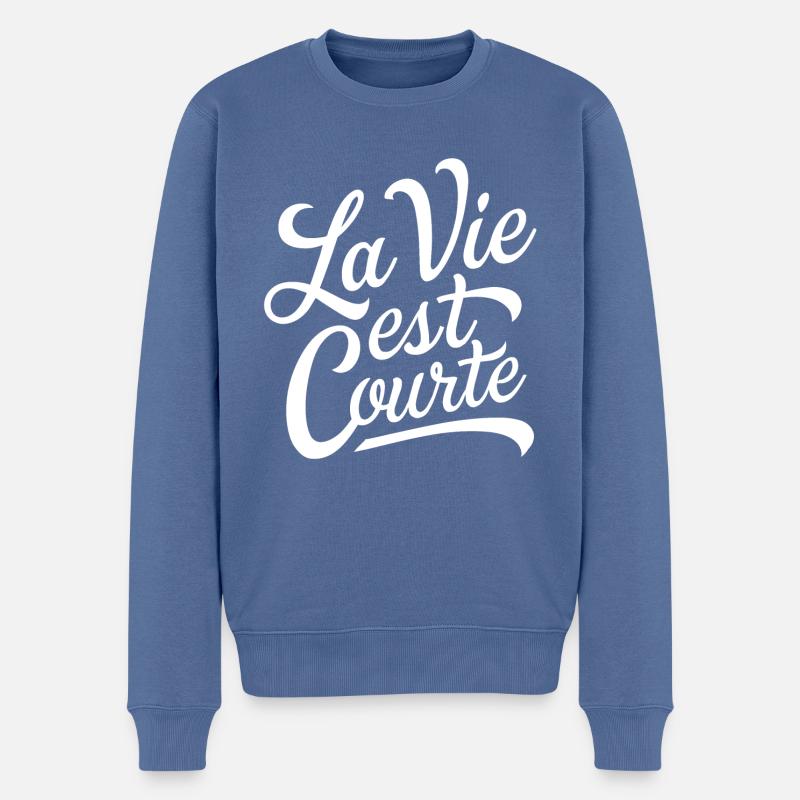 La vie est courte - Pull Premium bio Homme - bleu pigeon