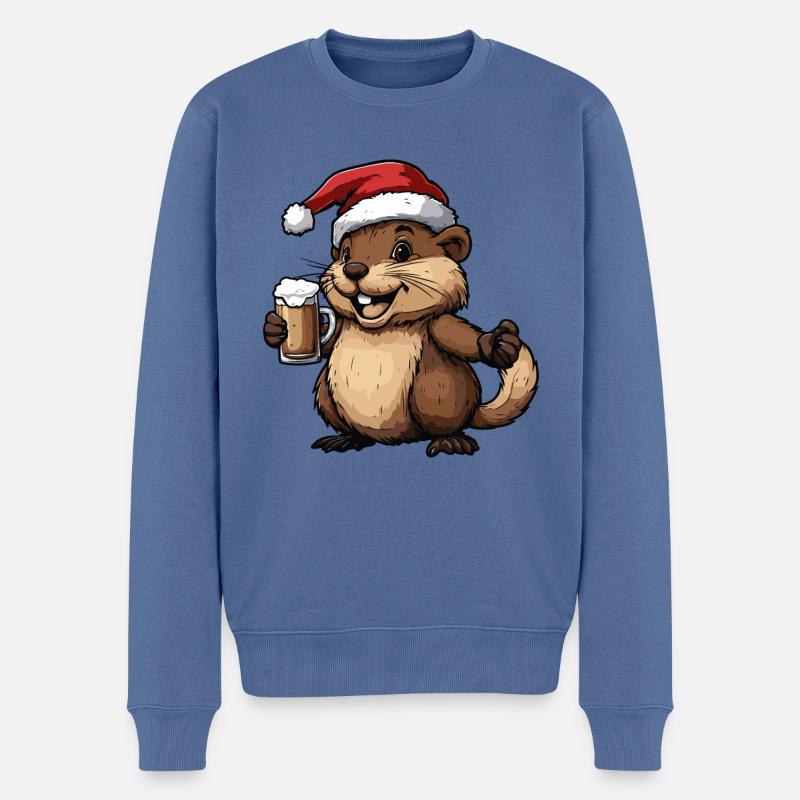 Biber Weihnachten Bier Lustig - Männer Premium Bio Pullover - Taubenblau