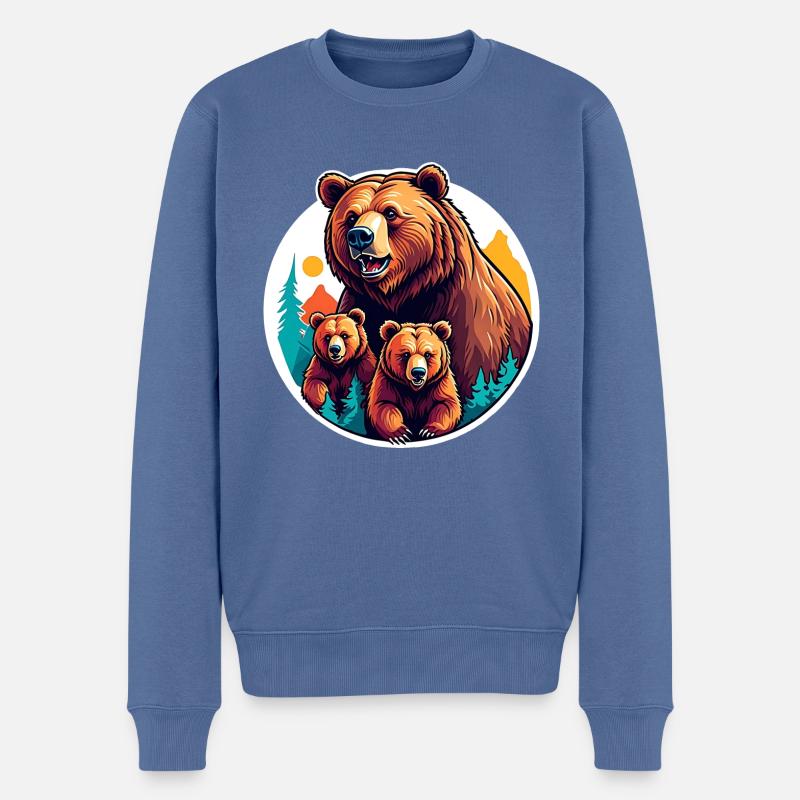 Grizzly Mama mit Kindern - Männer Premium Bio Pullover - Taubenblau
