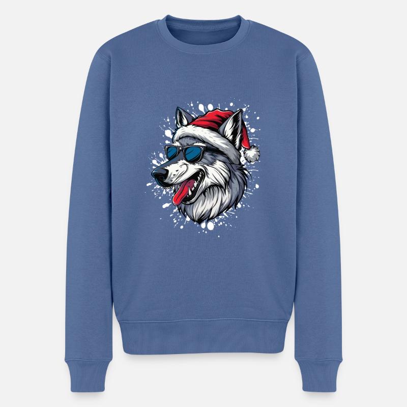 Wolf Weihnachten Lustig - Männer Premium Bio Pullover - Taubenblau
