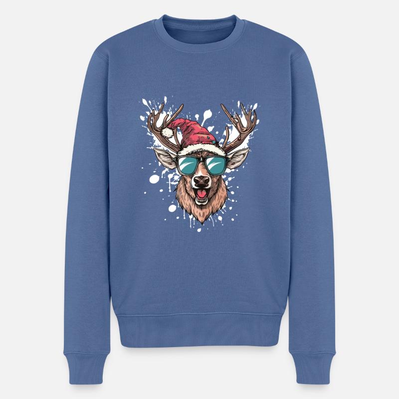 Hirsch Weihnachten Lustig - Männer Premium Bio Pullover - Taubenblau