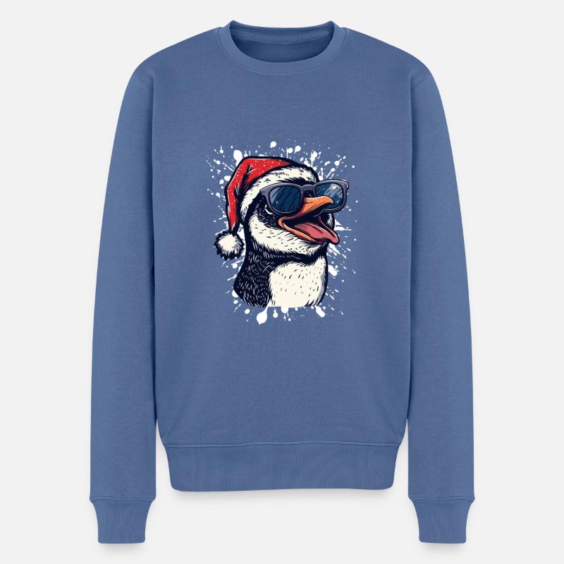 Pinguin Weihnachten Lustig - Männer Premium Bio Pullover - Taubenblau