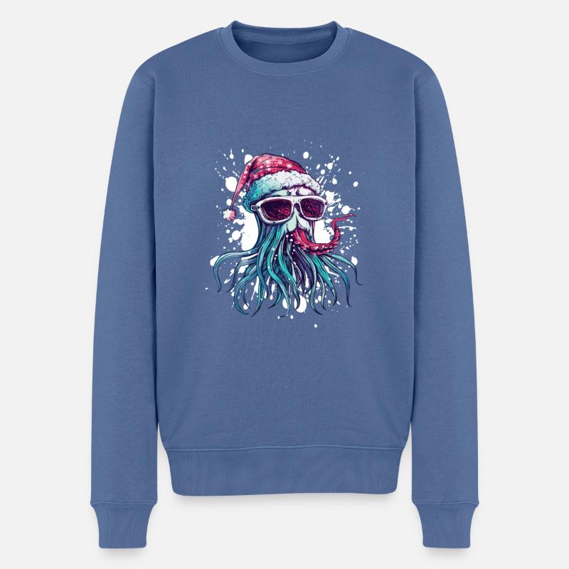 Méduse Noël drôle - Pull Premium bio Homme - bleu pigeon