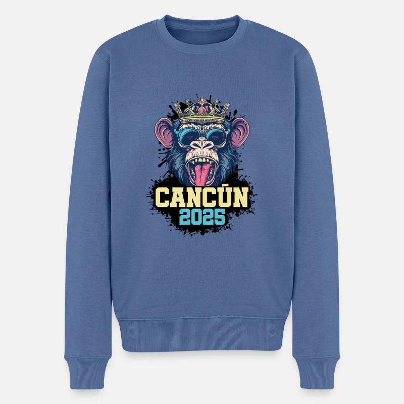 Cancun 2025 Affe - Männer Premium Bio Pullover - Taubenblau