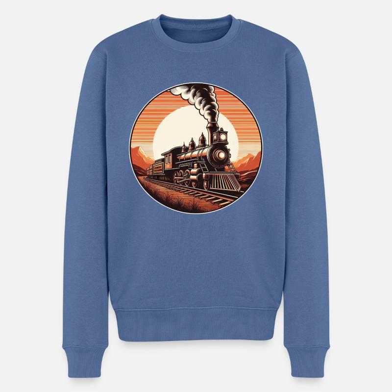 Eisenbahn Lok Dampflok Wilder Westen Retro Sonnenu - Männer Premium Bio Pullover - Taubenblau
