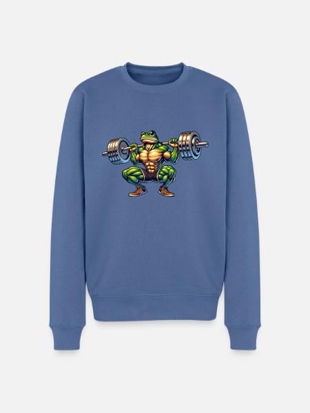 Frog Toad Toad Barbell Gym Fitness Workout - Men's Premium Organic Jumper - stone blue