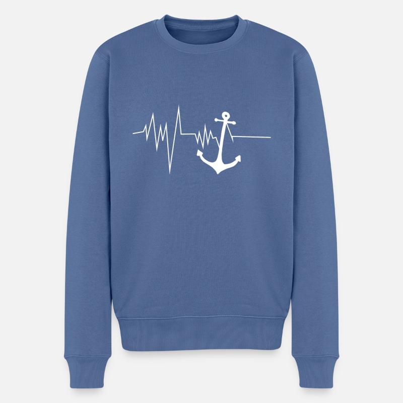 Herzschlag Anker Hafen Schiff - Männer Premium Bio Pullover - Taubenblau