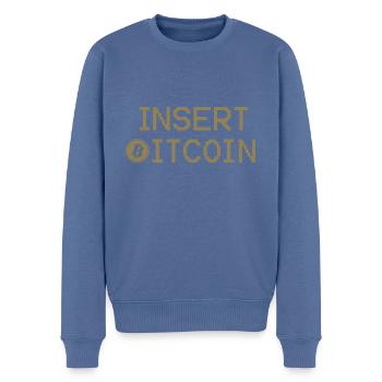Hier Bitcoin einführen - Männer Premium Bio Pullover - Taubenblau - Vorne - Nico (187cm)