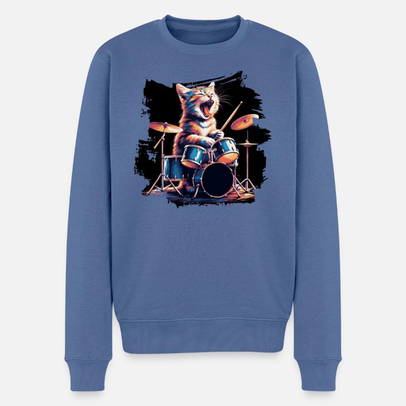 Rock Musik Katze Lustig Humor Geschenkidee - Männer Premium Bio Pullover - Taubenblau