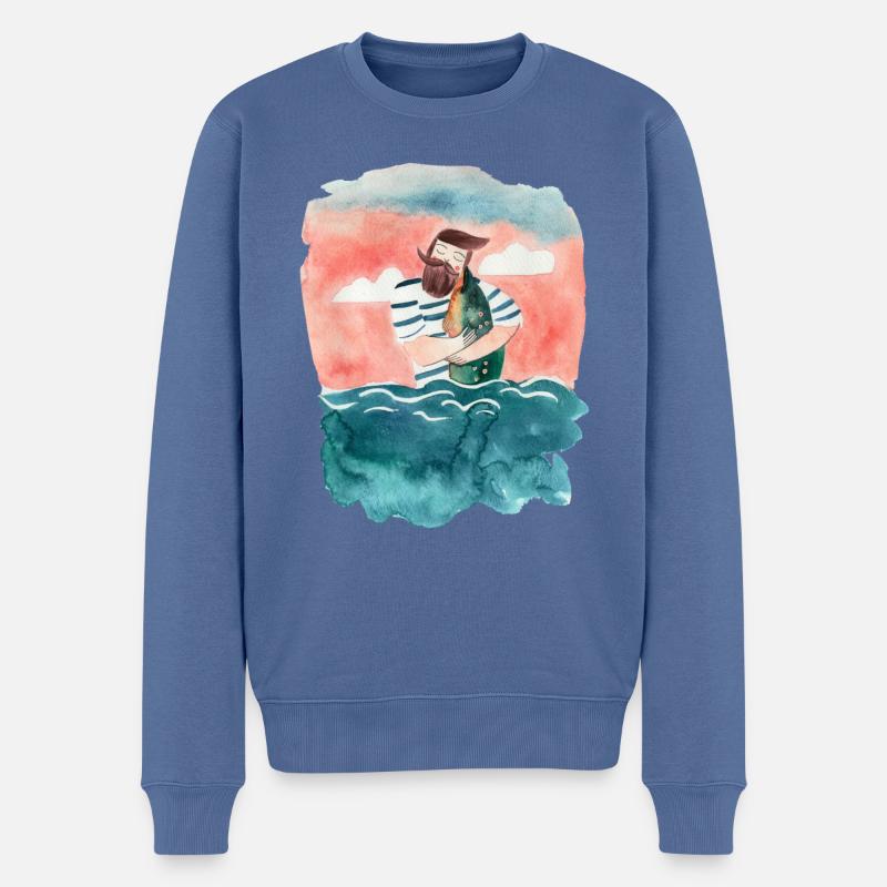 Seemann liebt Fisch - Männer Premium Bio Pullover - Taubenblau