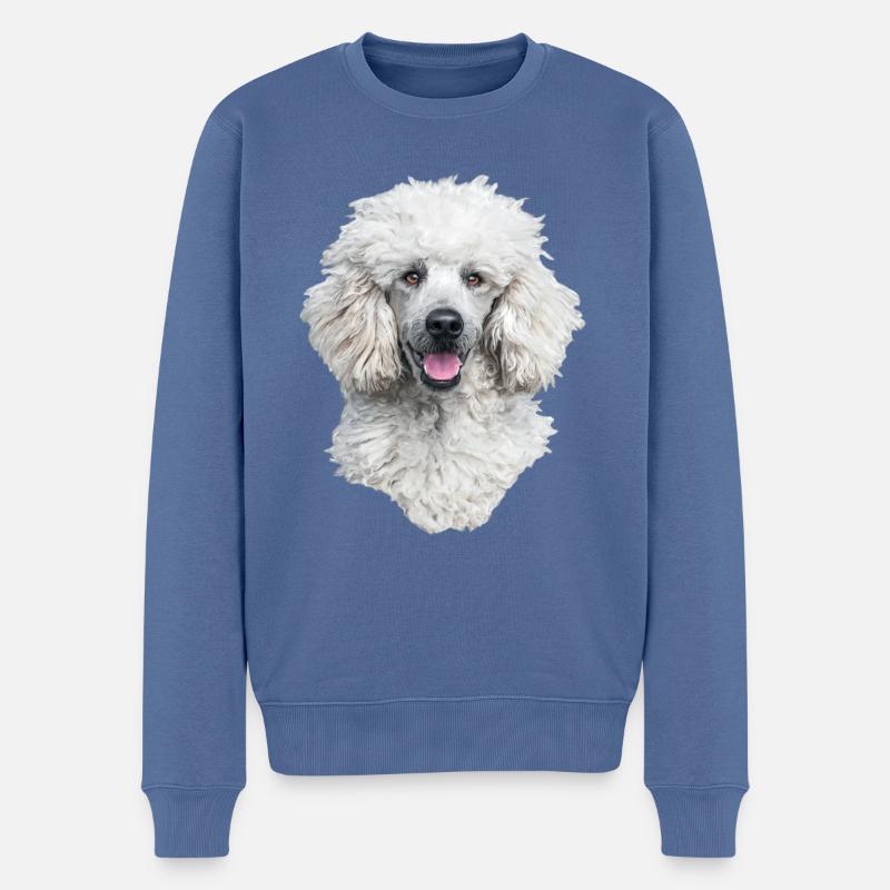 Weißer Pudel Hundekopf - Männer Premium Bio Pullover - Taubenblau